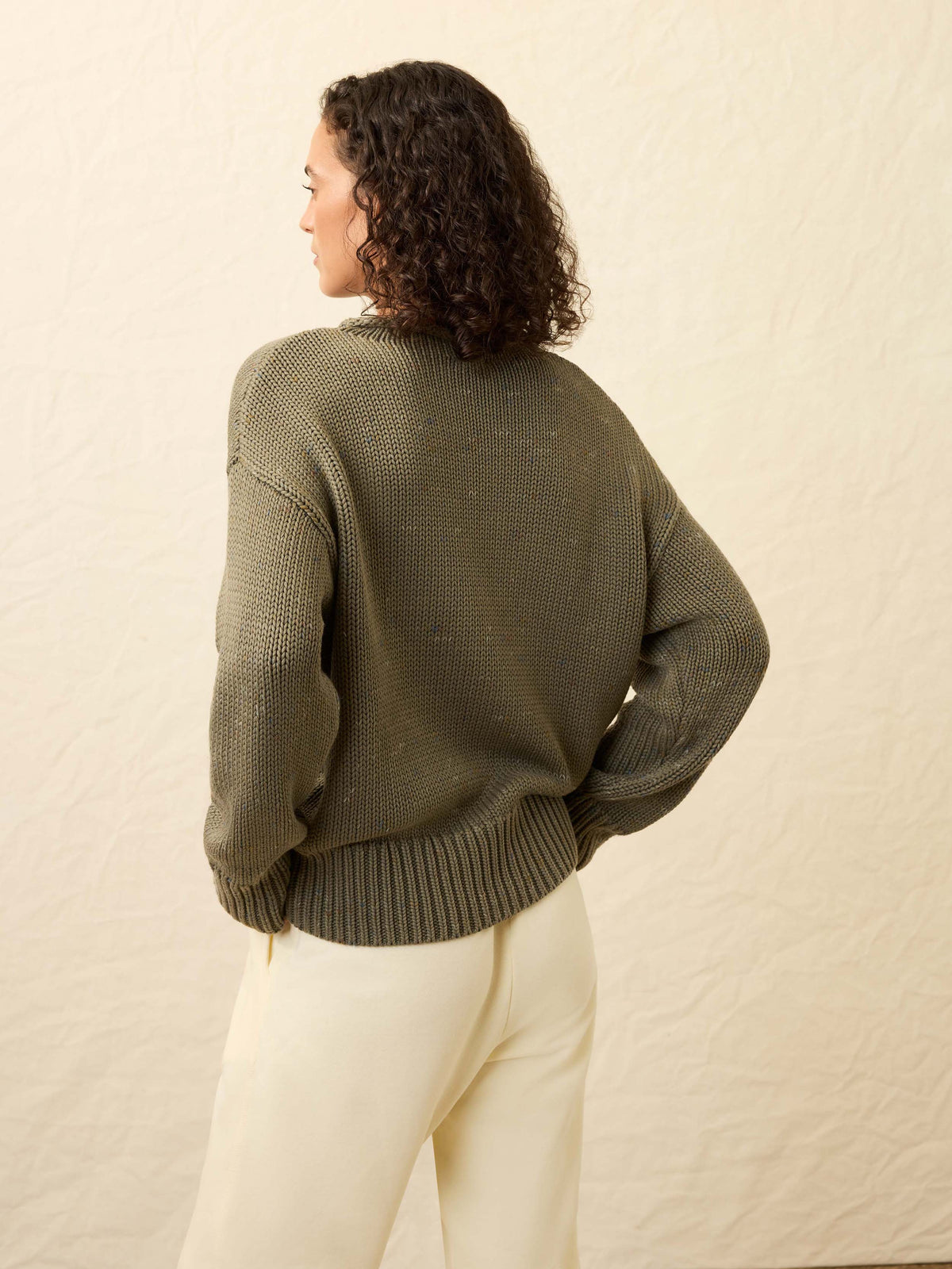 Sunwashed Cotton Roll Neck Sweater - Sage