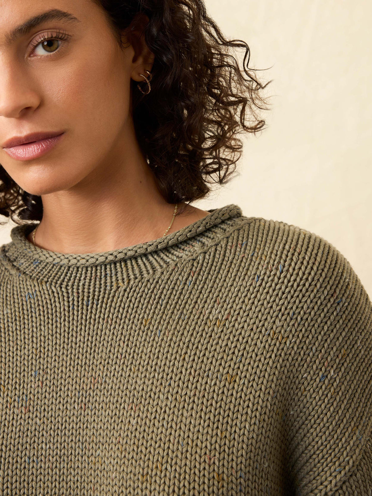 Sunwashed Cotton Roll Neck Sweater - Sage