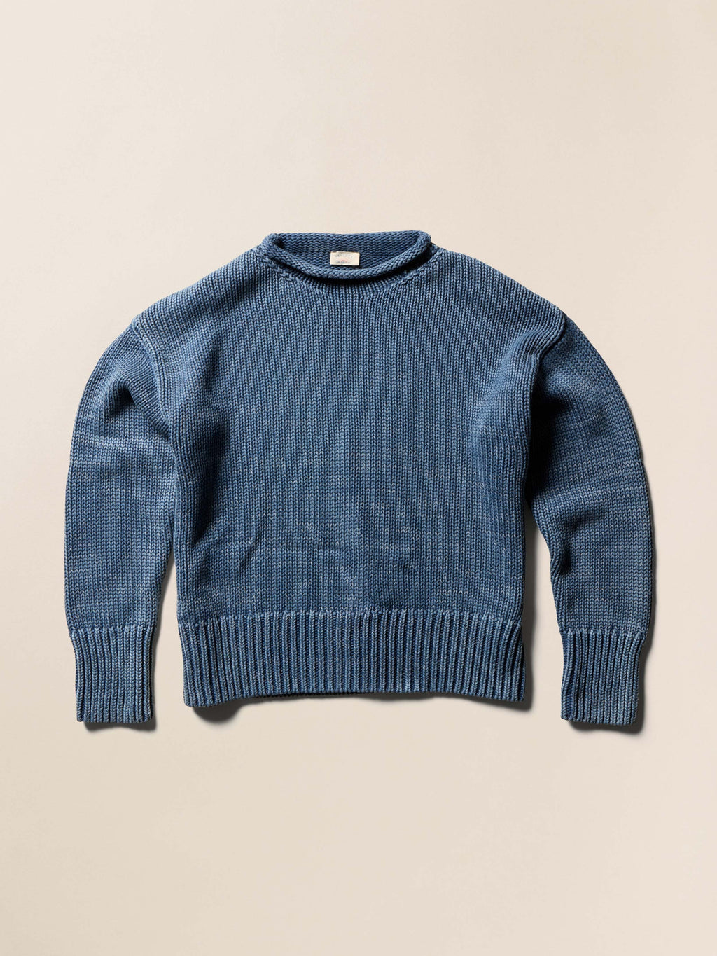 Sunwashed Cotton Roll Neck Sweater - Blue