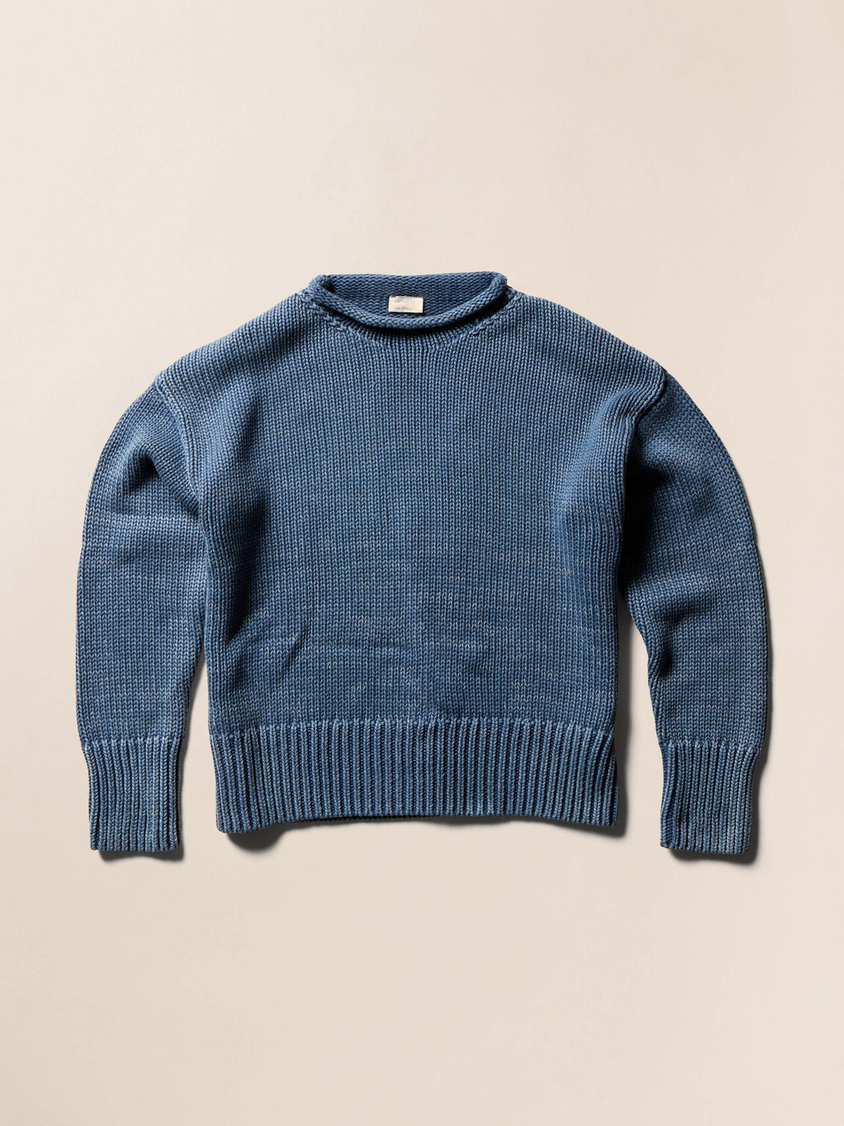 Sunwashed Cotton Roll Neck Sweater - Blue