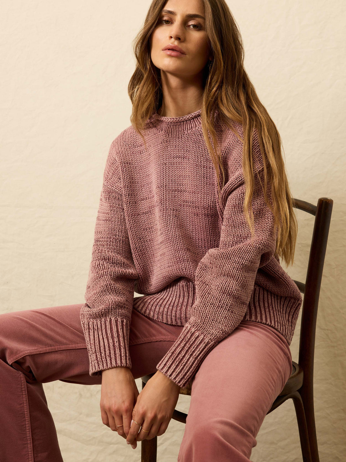 Sunwashed Cotton Roll Neck Sweater - Nostalgia Rose