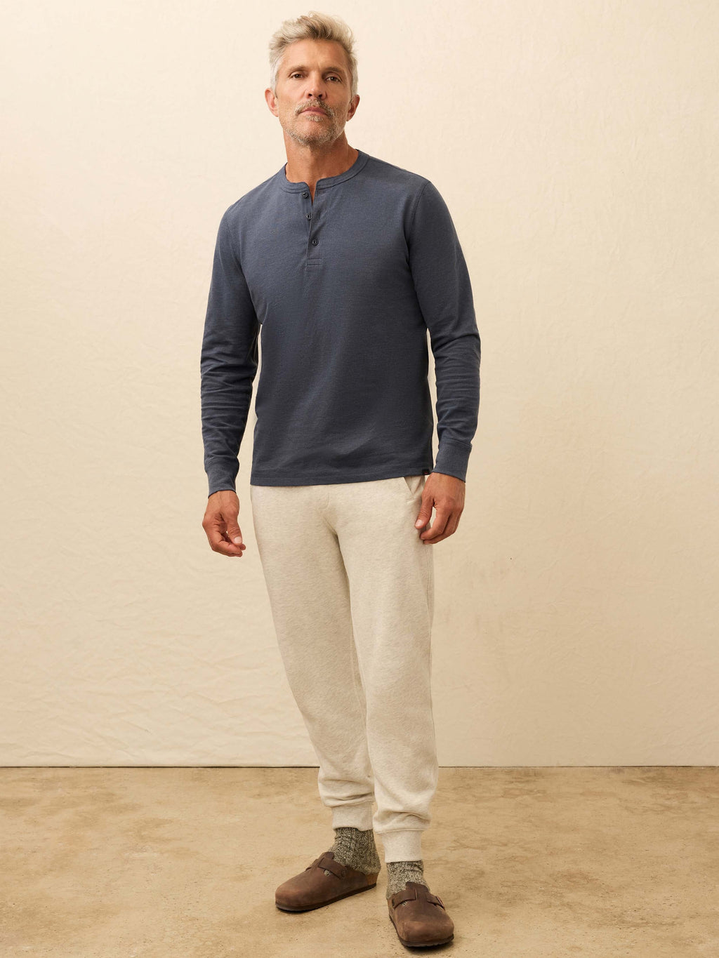 Long-Sleeve Waffle Henley - Blue Nights