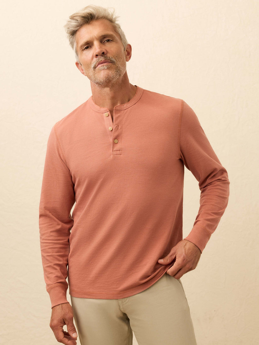 Long-Sleeve Waffle Henley - Dusty Sienna