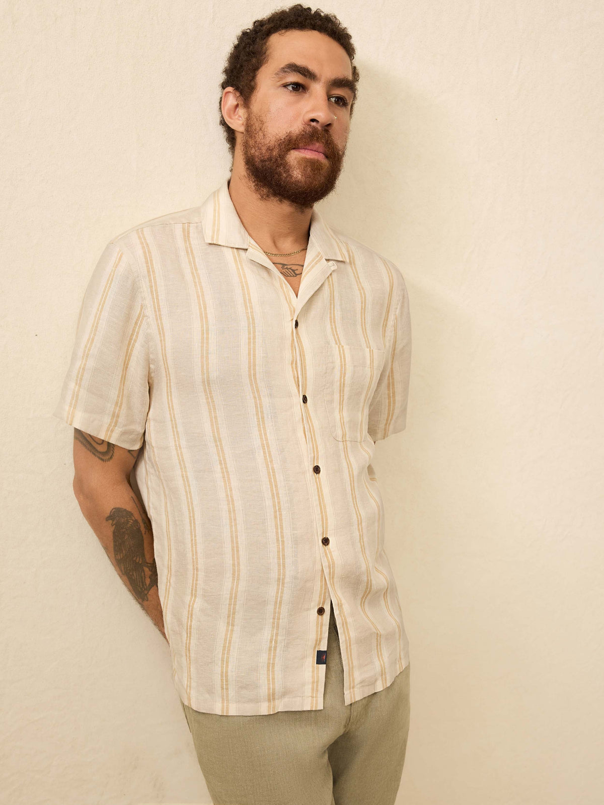 Short-Sleeve Laguna Linen Camp Shirt - Oak Island Stripe