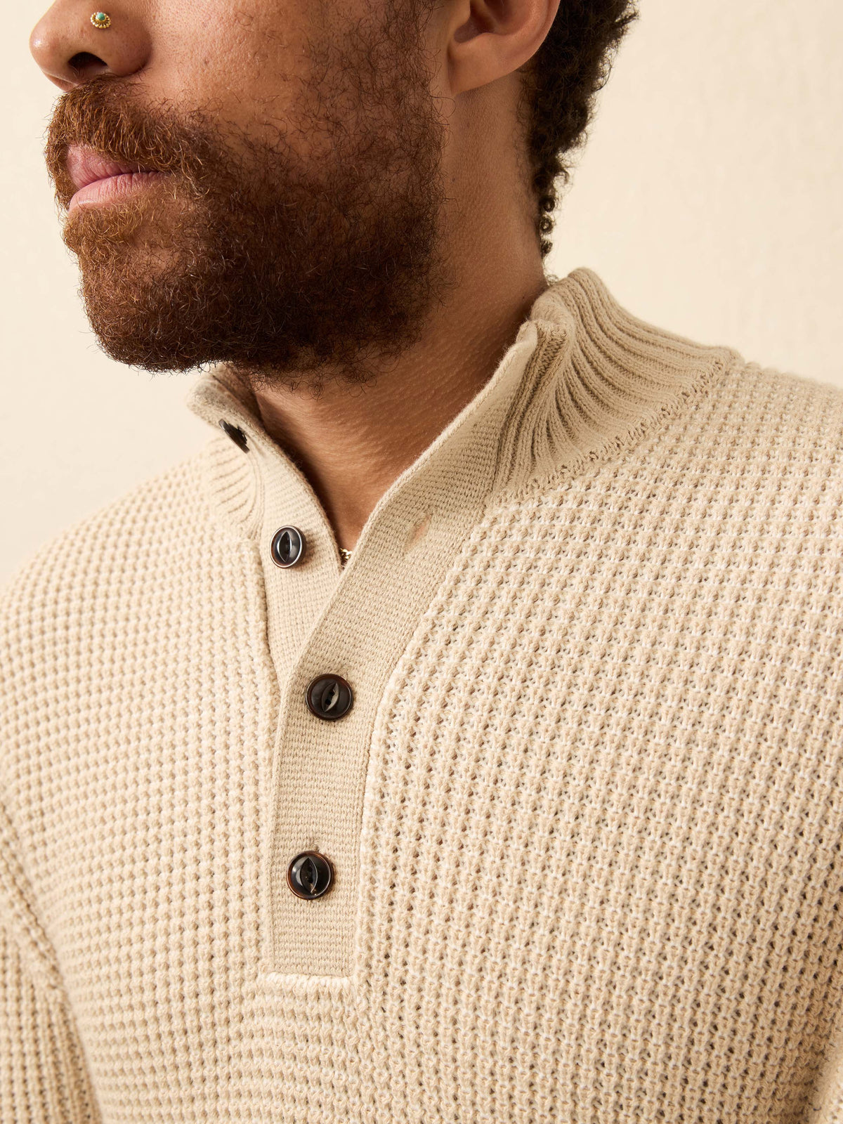 Quarter Button Sweater - Alpine Khaki