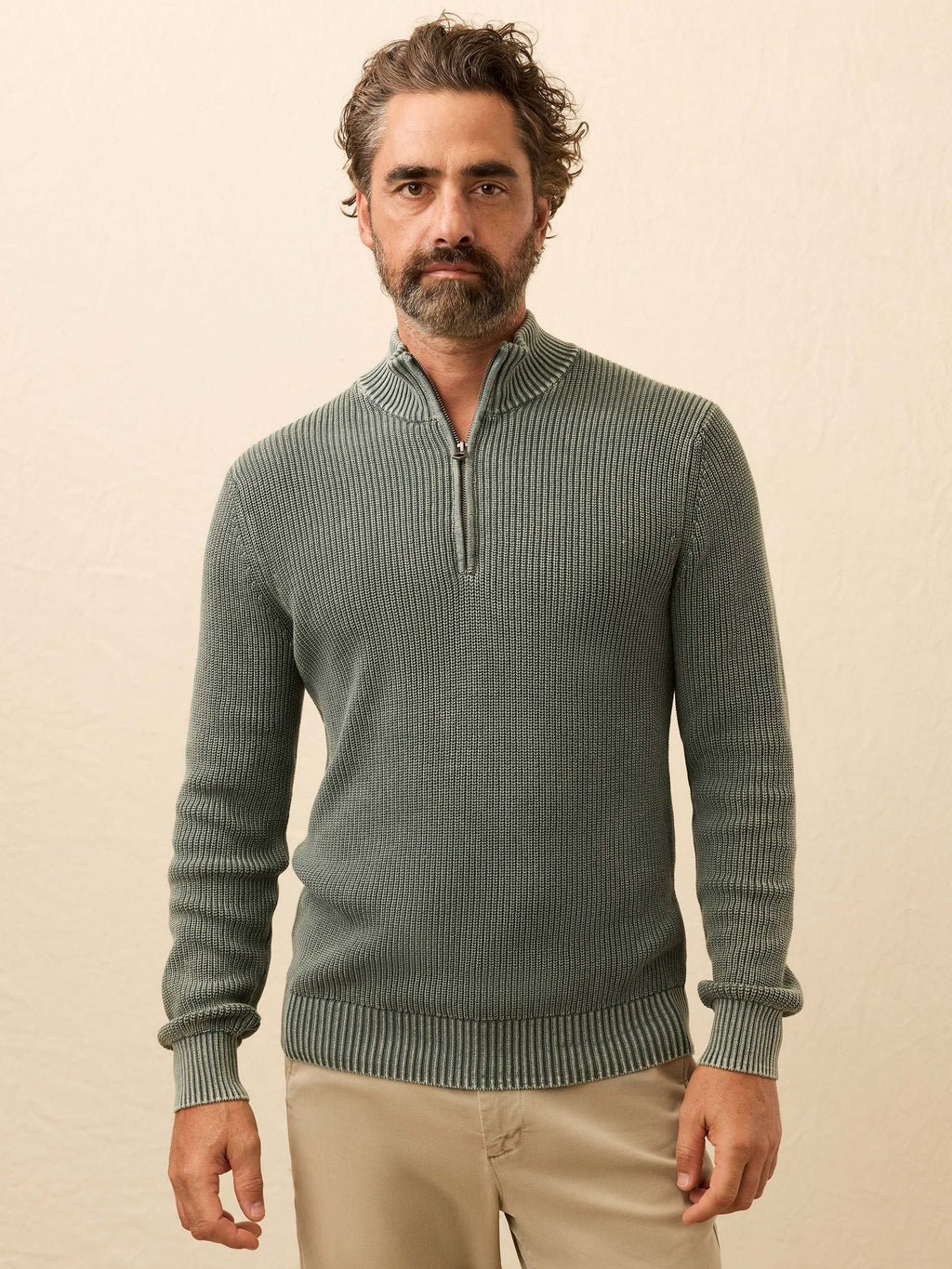 Sunwashed Quarter Zip Sweater - Mountain Olive