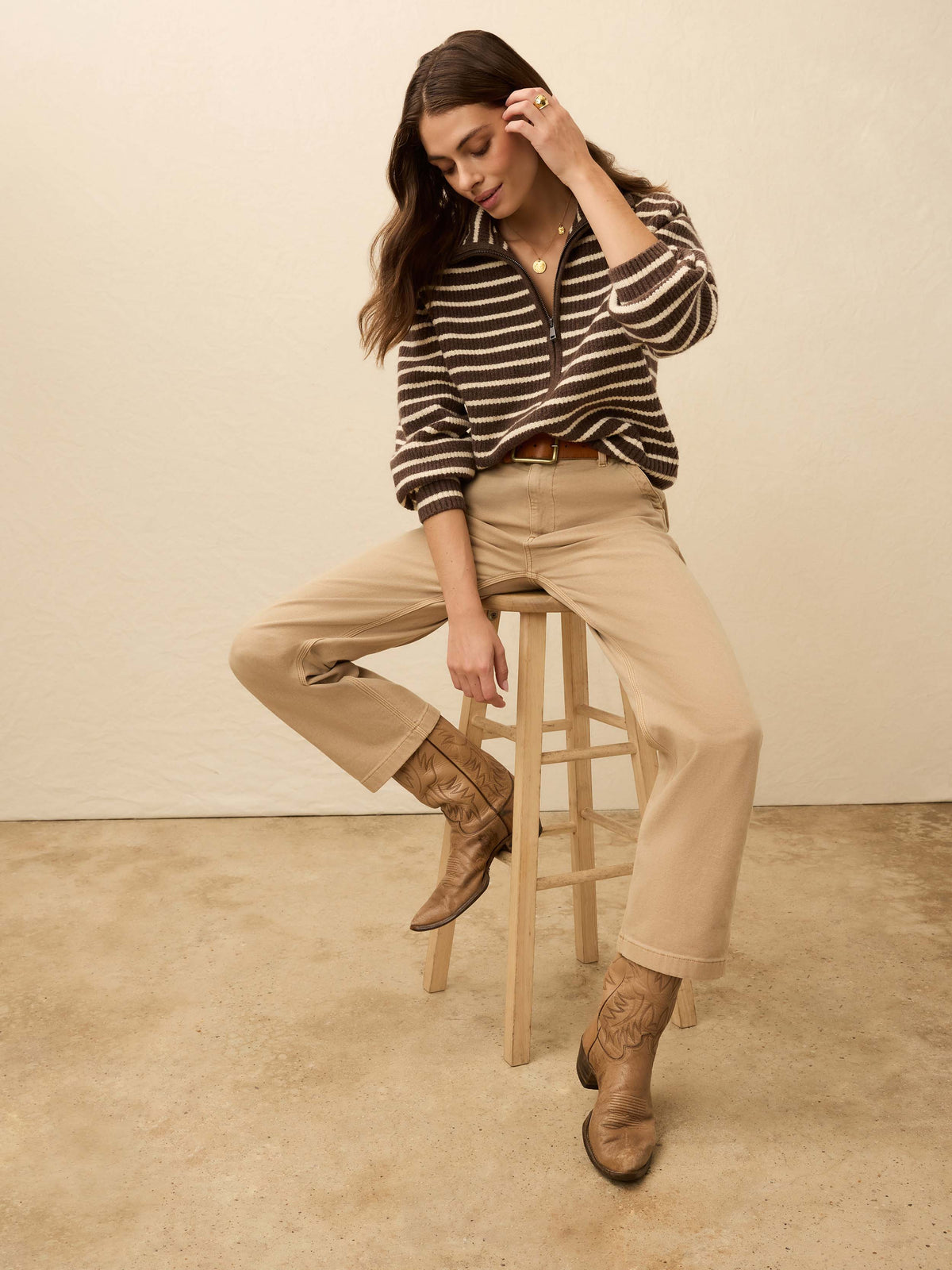 Jackson Quarter Zip - Mocha Stripe