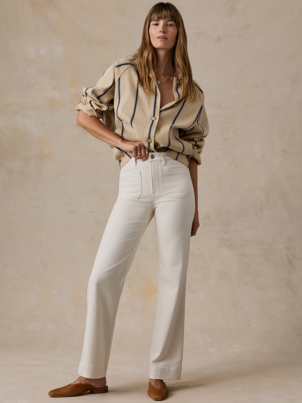 Stretch Terry Patch Pocket Pant - Egret